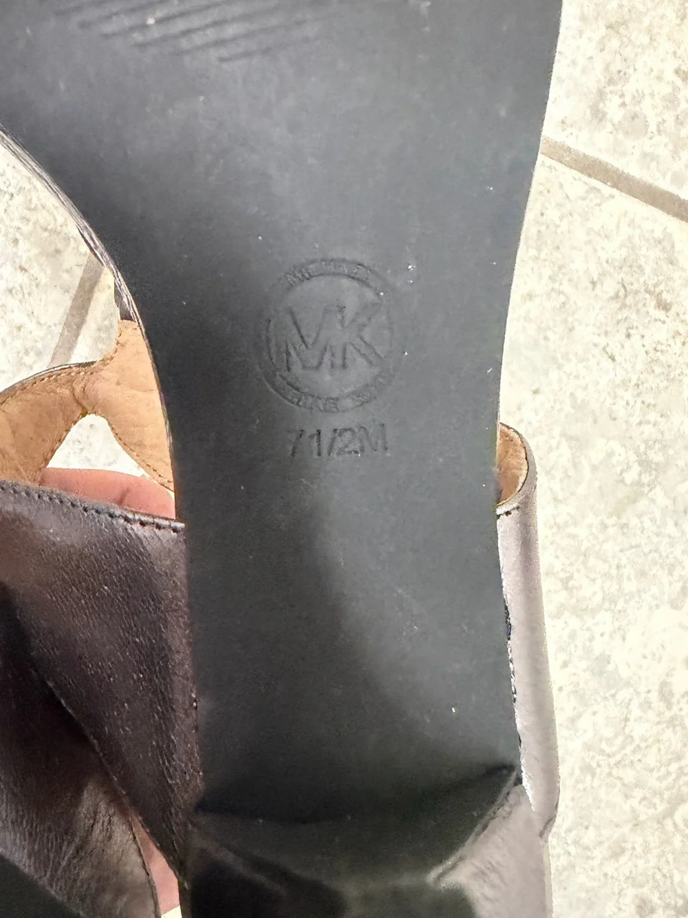 Michael Kors Shiny Silver Leather T-Strap Heels with MK Medallion Size 7.5